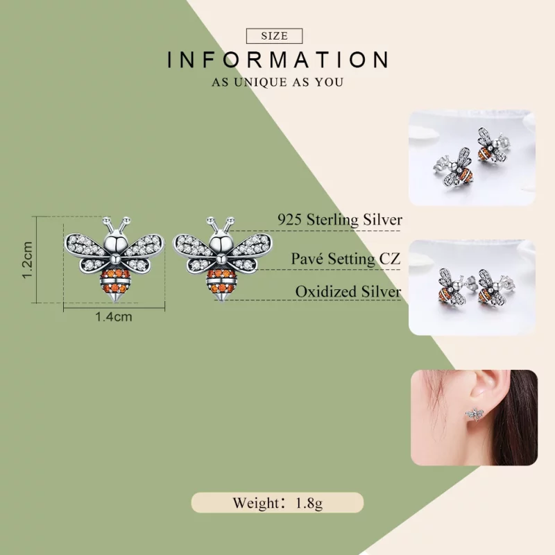 (image pour) Clous d'Oreilles Style PANDORA Histoire d'abeille - SCE344 - Afficher 2