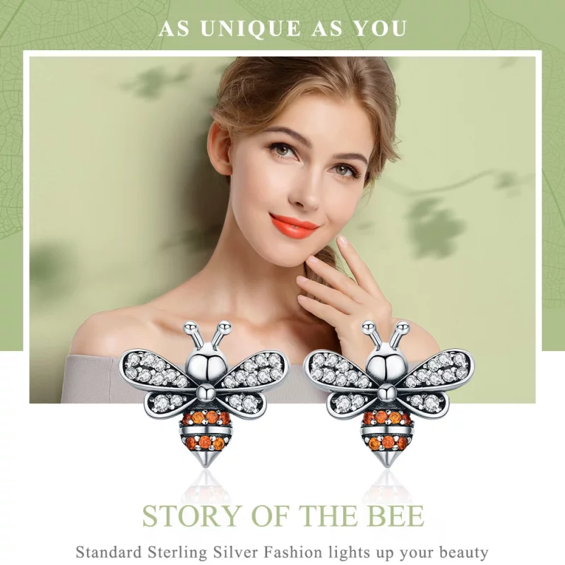 (image pour) Clous d'Oreilles Style PANDORA Histoire d'abeille - SCE344 - Afficher 3