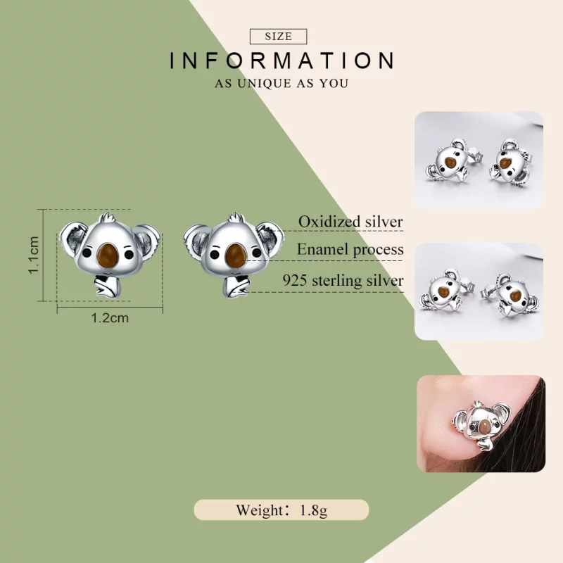 (image pour) Clous d'Oreilles Style PANDORA Koala mignon - SCE381 - Afficher 2