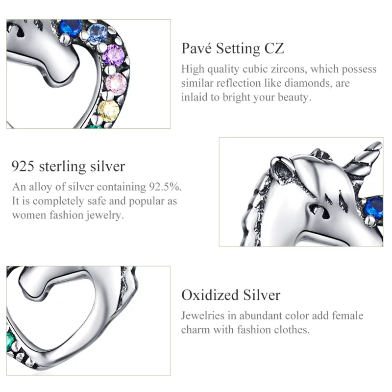 (image pour) Clous d'Oreilles Style PANDORA Licorne - SCE611 - Afficher 3