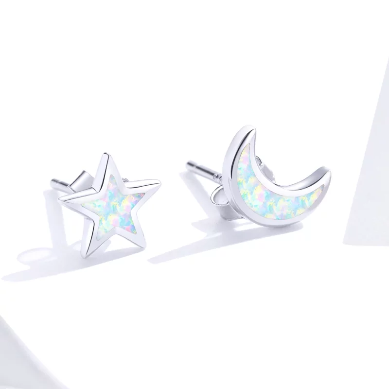 (image pour) Clous d'Oreilles Style PANDORA Lune et étoile - SCE875 - Afficher 2