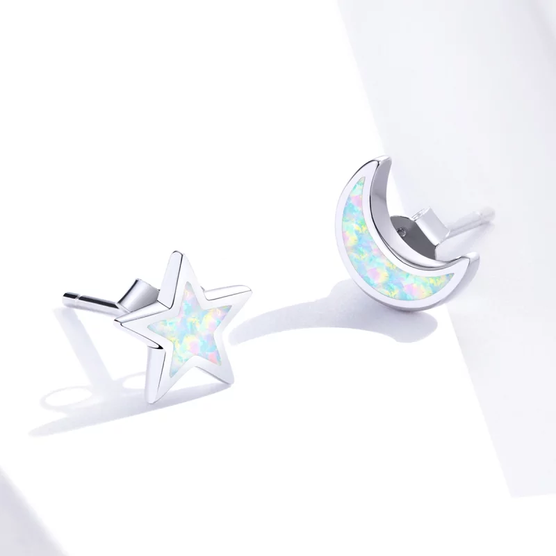 (image pour) Clous d'Oreilles Style PANDORA Lune et étoile - SCE875 - Afficher 3