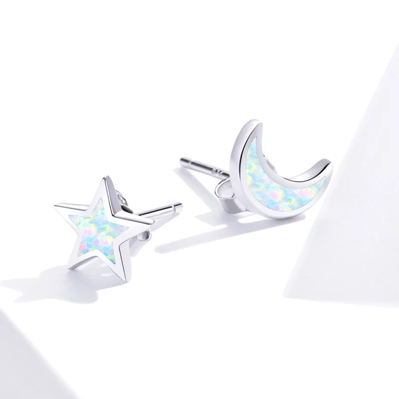 (image pour) Clous d'Oreilles Style PANDORA Lune et étoile - SCE875 - Afficher 4