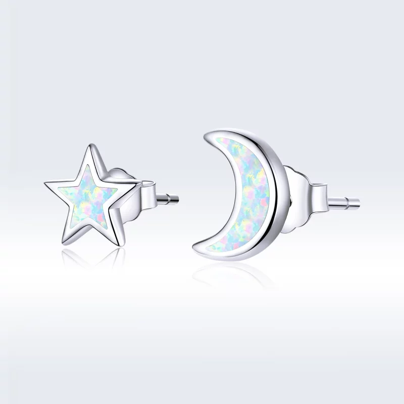 (image pour) Clous d'Oreilles Style PANDORA Lune et étoile - SCE875 - Afficher 5