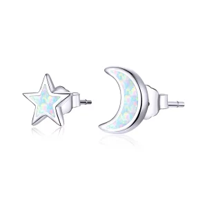 (image pour) Clous d'Oreilles Style PANDORA Lune et étoile - SCE875