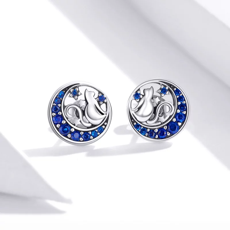 (image pour) Clous d'Oreilles Style PANDORA Lune Kitty - SCE880 - Afficher 2