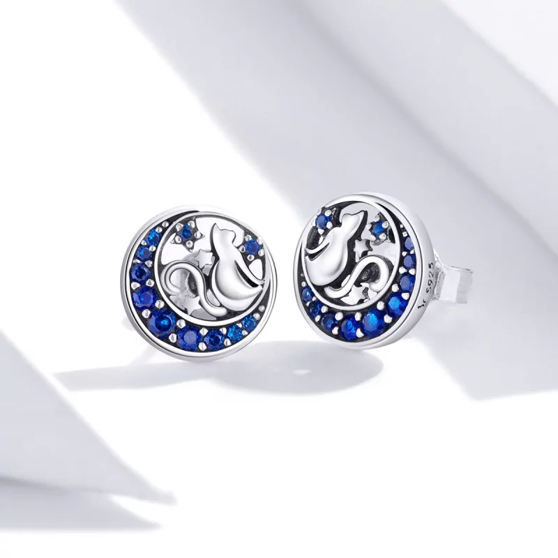 (image pour) Clous d'Oreilles Style PANDORA Lune Kitty - SCE880 - Afficher 3