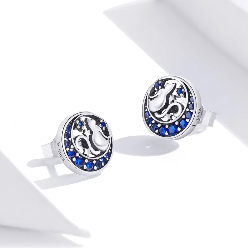 (image pour) Clous d'Oreilles Style PANDORA Lune Kitty - SCE880 - Afficher 4