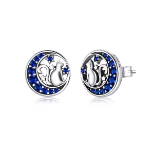 Clous d'Oreilles Style PANDORA Lune Kitty - SCE880 (image pour) Clous d'Oreilles Style PANDORA Lune Kitty - SCE880