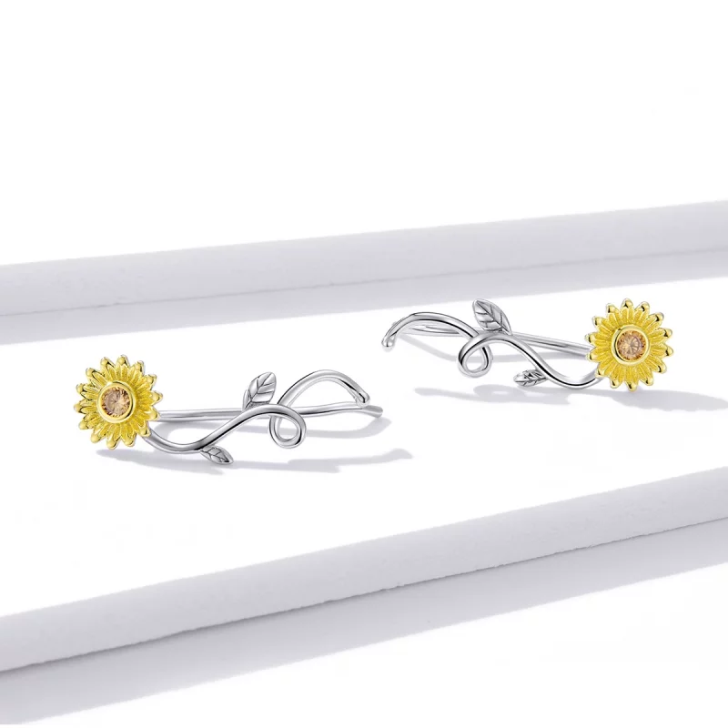 (image pour) Clous d'Oreilles Style PANDORA Marguerite fraîche Bicolore - BSE394 - Afficher 2