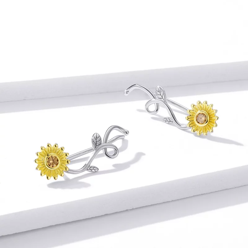 (image pour) Clous d'Oreilles Style PANDORA Marguerite fraîche Bicolore - BSE394 - Afficher 3