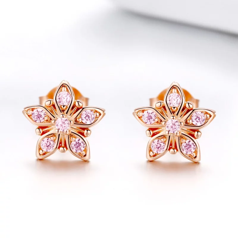 (image pour) Clous d'Oreilles Style PANDORA Marguerite rose - BSE034 - Afficher 3