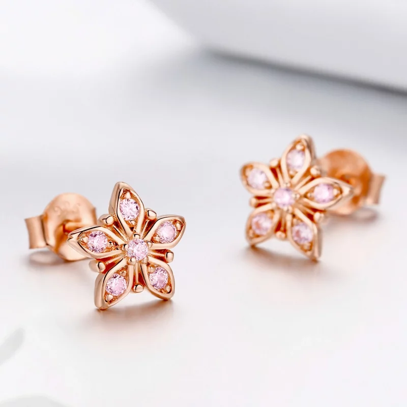 (image pour) Clous d'Oreilles Style PANDORA Marguerite rose - BSE034 - Afficher 4