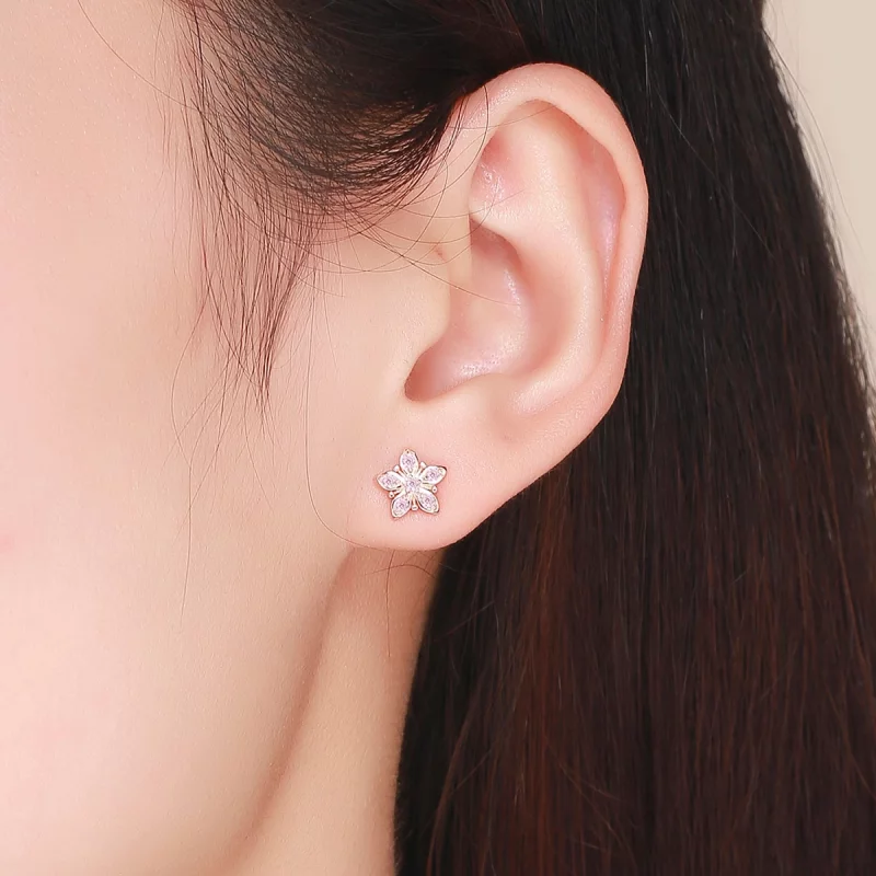 (image pour) Clous d'Oreilles Style PANDORA Marguerite rose - BSE034 - Afficher 5
