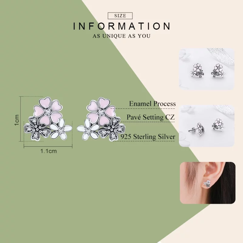 (image pour) Clous d'Oreilles Style PANDORA Marguerites et fleurs de cerisier - SCE400 - Afficher 3