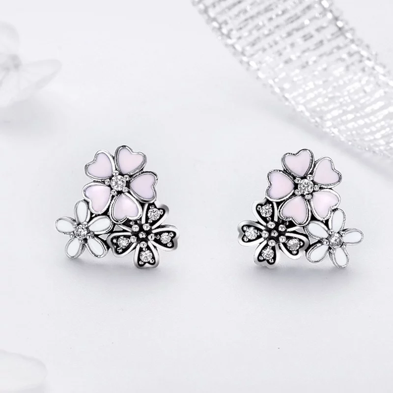 (image pour) Clous d'Oreilles Style PANDORA Marguerites et fleurs de cerisier - SCE400 - Afficher 4