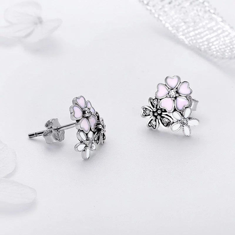 (image pour) Clous d'Oreilles Style PANDORA Marguerites et fleurs de cerisier - SCE400 - Afficher 5
