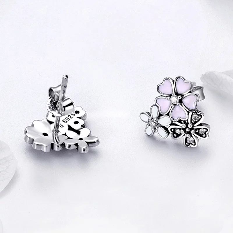 (image pour) Clous d'Oreilles Style PANDORA Marguerites et fleurs de cerisier - SCE400 - Afficher 6