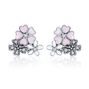 (image pour) Clous d'Oreilles Style PANDORA Marguerites et fleurs de cerisier - SCE400