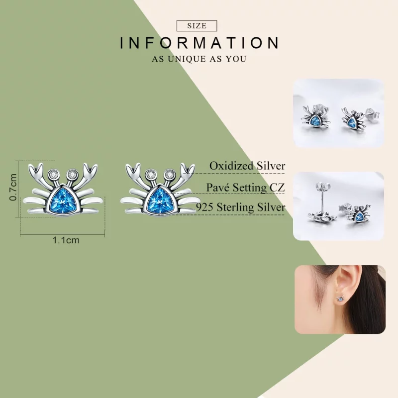 (image pour) Clous d'Oreilles Style PANDORA Mignon petit crabe - SCE413 - Afficher 3