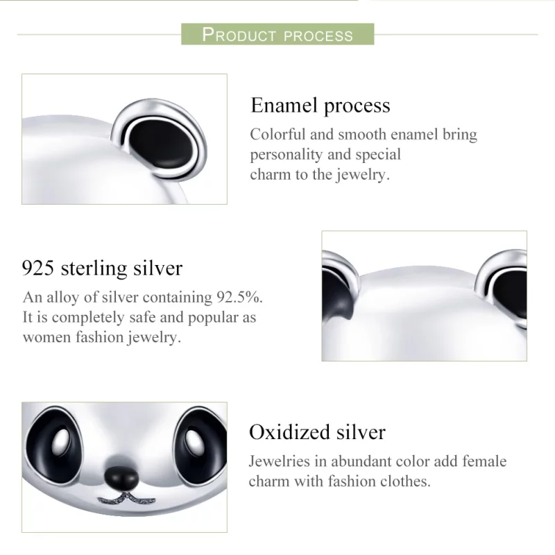 (image pour) Clous d'Oreilles Style PANDORA Panda mignon - SCE386 - Afficher 3