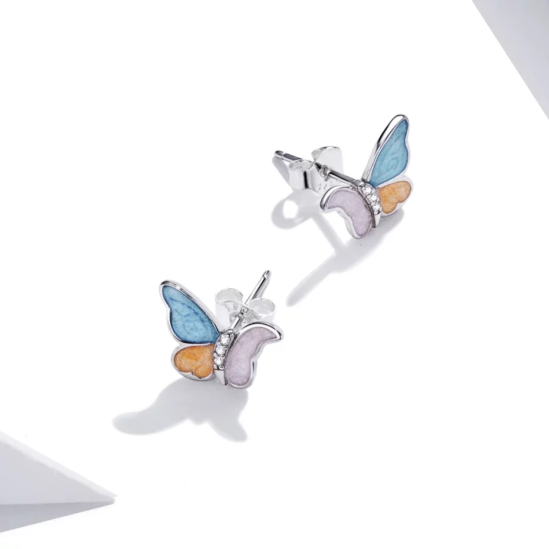 (image pour) Clous d'Oreilles Style PANDORA Papillon aux trois couleurs - SCE1156 - Afficher 4