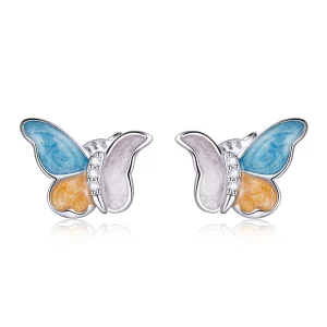 Clous d'Oreilles Style PANDORA Papillon aux trois couleurs - SCE1156 (image pour) Clous d'Oreilles Style PANDORA Papillon aux trois couleurs - SCE1156