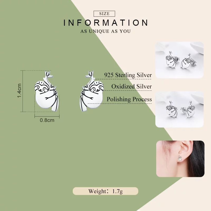 (image pour) Clous d'Oreilles Style PANDORA Paresseux - SCE327 - Afficher 3