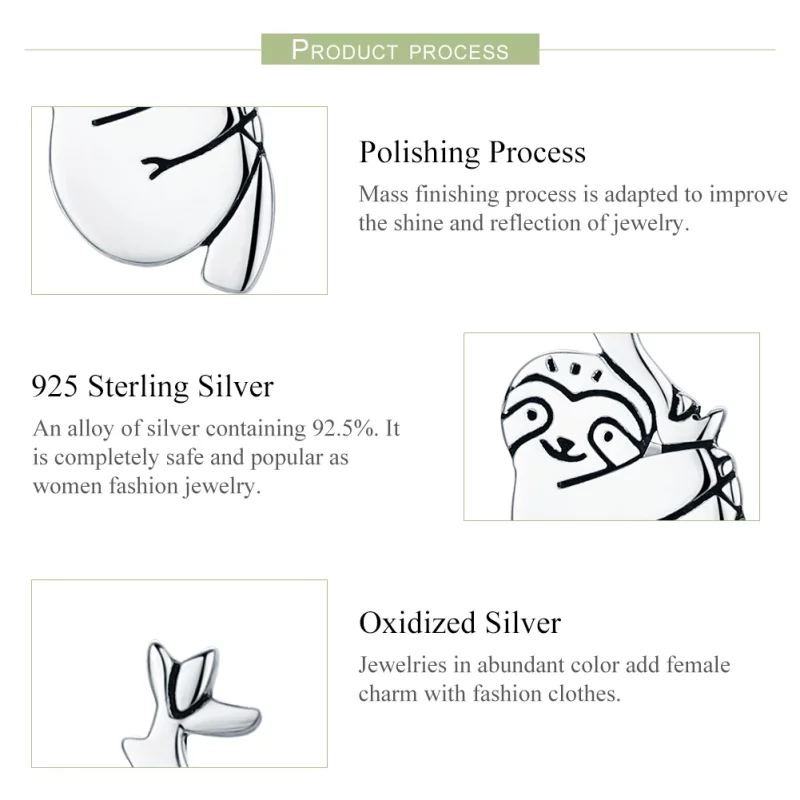 (image pour) Clous d'Oreilles Style PANDORA Paresseux - SCE327 - Afficher 4