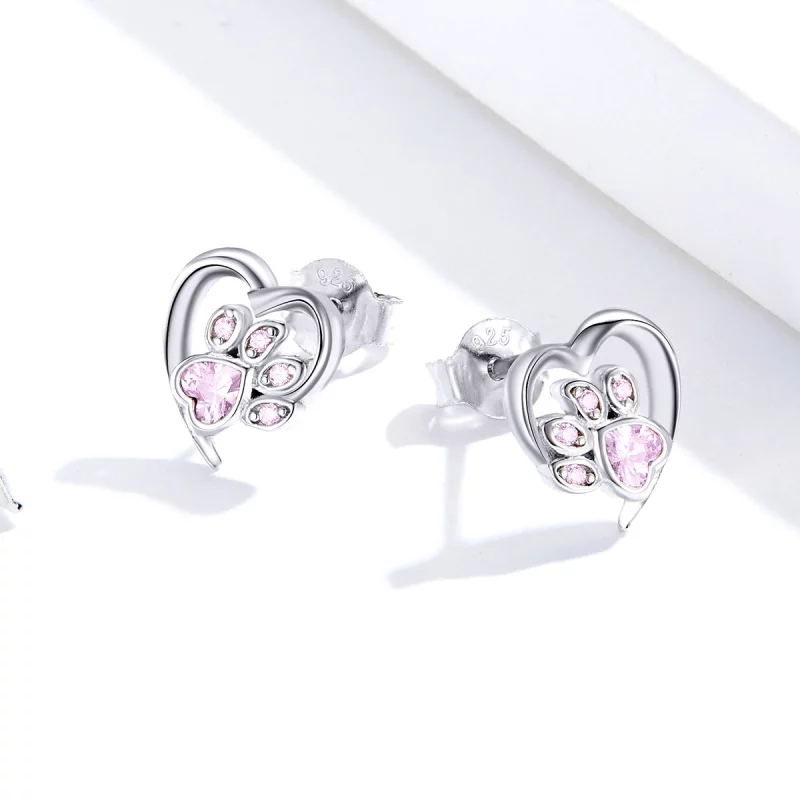(image pour) Clous d'Oreilles Style PANDORA Patte de chien attentionné - SCE654-PK - Afficher 4
