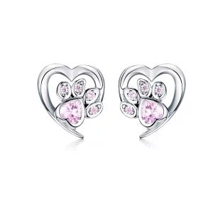 Clous d'Oreilles Style PANDORA Patte de chien attentionné - SCE654-PK (image pour) Clous d'Oreilles Style PANDORA Patte de chien attentionné - SCE654-PK