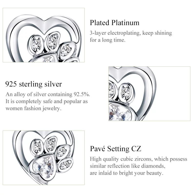 (image pour) Clous d'Oreilles Style PANDORA Patte de chien attentionné - SCE654-WH - Afficher 3