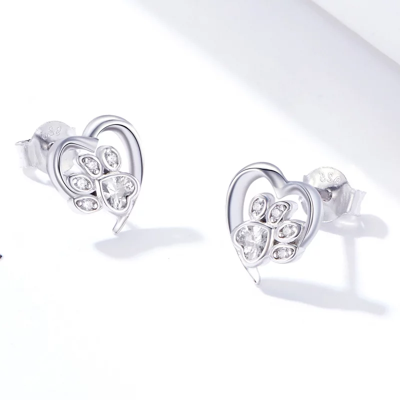 (image pour) Clous d'Oreilles Style PANDORA Patte de chien attentionné - SCE654-WH - Afficher 4