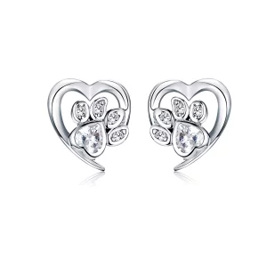 Clous d'Oreilles Style PANDORA Patte de chien attentionné - SCE654-WH (image pour) Clous d'Oreilles Style PANDORA Patte de chien attentionné - SCE654-WH