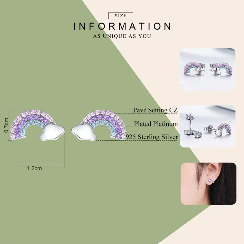 (image pour) Clous d'Oreilles Style PANDORA Petit arc-en-ciel - SCE578 - Afficher 2