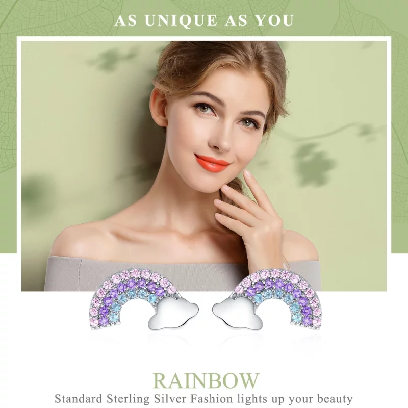 (image pour) Clous d'Oreilles Style PANDORA Petit arc-en-ciel - SCE578 - Afficher 3
