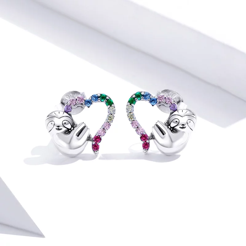 (image pour) Clous d'Oreilles Style PANDORA Petit paresseux en forme de coeur - SCE885 - Afficher 2