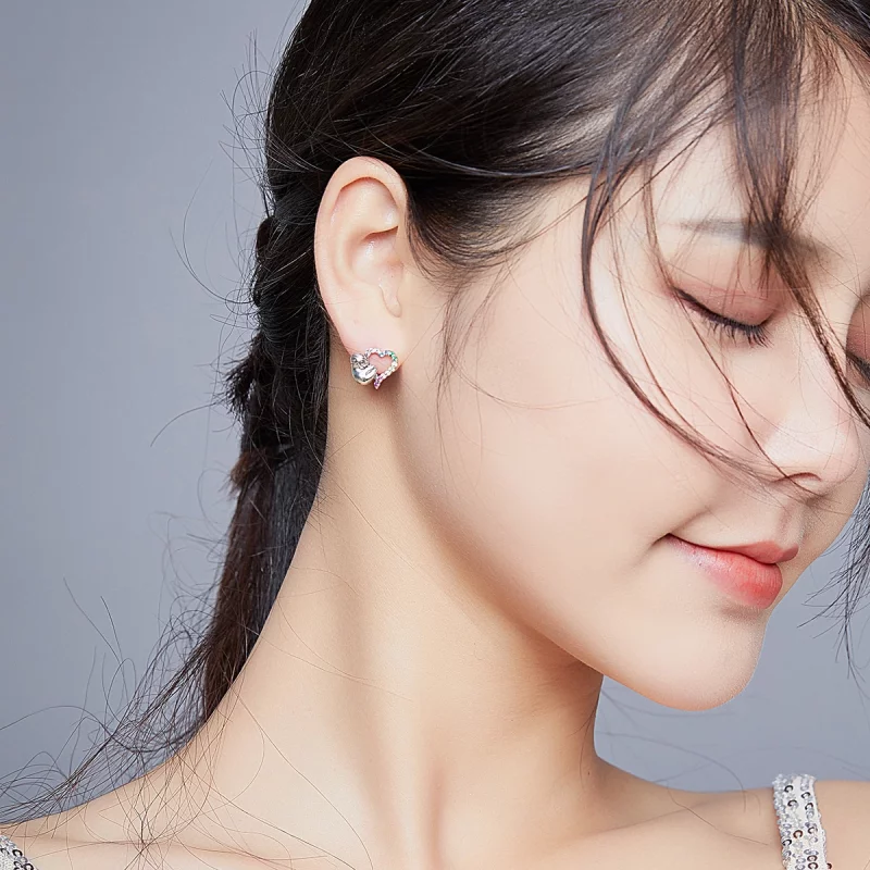(image pour) Clous d'Oreilles Style PANDORA Petit paresseux en forme de coeur - SCE885 - Afficher 6
