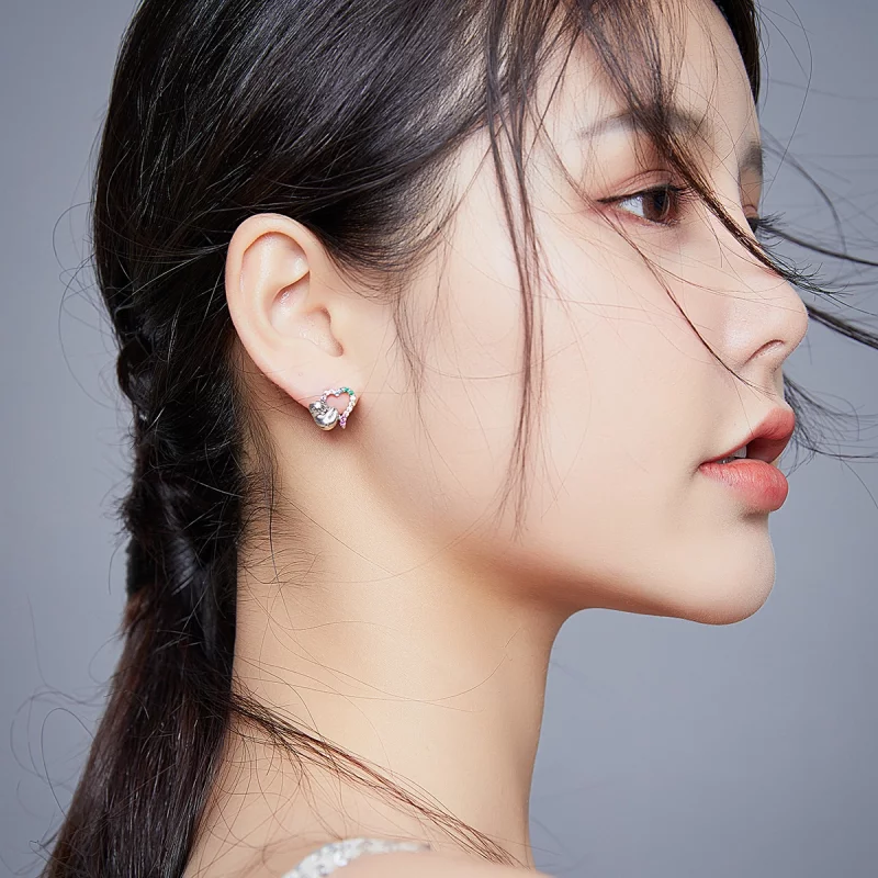 (image pour) Clous d'Oreilles Style PANDORA Petit paresseux en forme de coeur - SCE885 - Afficher 7