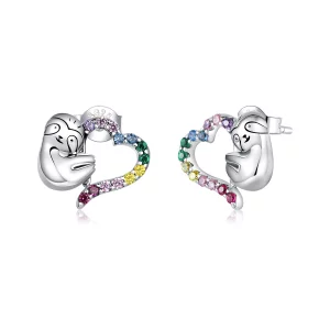 (image pour) Clous d'Oreilles Style PANDORA Petit paresseux en forme de coeur - SCE885