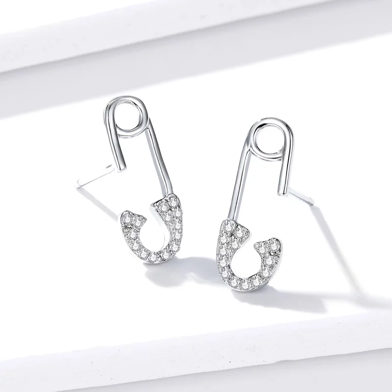 (image pour) Clous d'Oreilles Style PANDORA Épingle à nourrice d'amour - BSE284 - Afficher 4