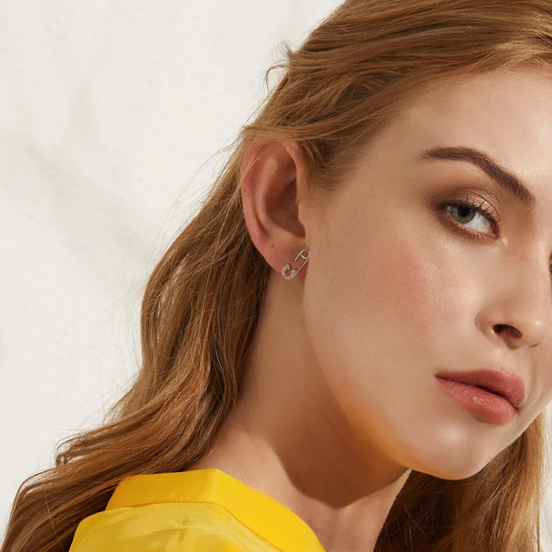 (image pour) Clous d'Oreilles Style PANDORA Épingle à nourrice d'amour - BSE284 - Afficher 8