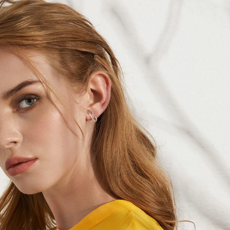 (image pour) Clous d'Oreilles Style PANDORA Épingle à nourrice d'amour - BSE284 - Afficher 9