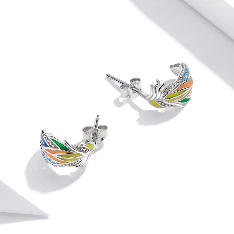 (image pour) Clous d'Oreilles Style PANDORA plumes de style - SCE1128 - Afficher 2