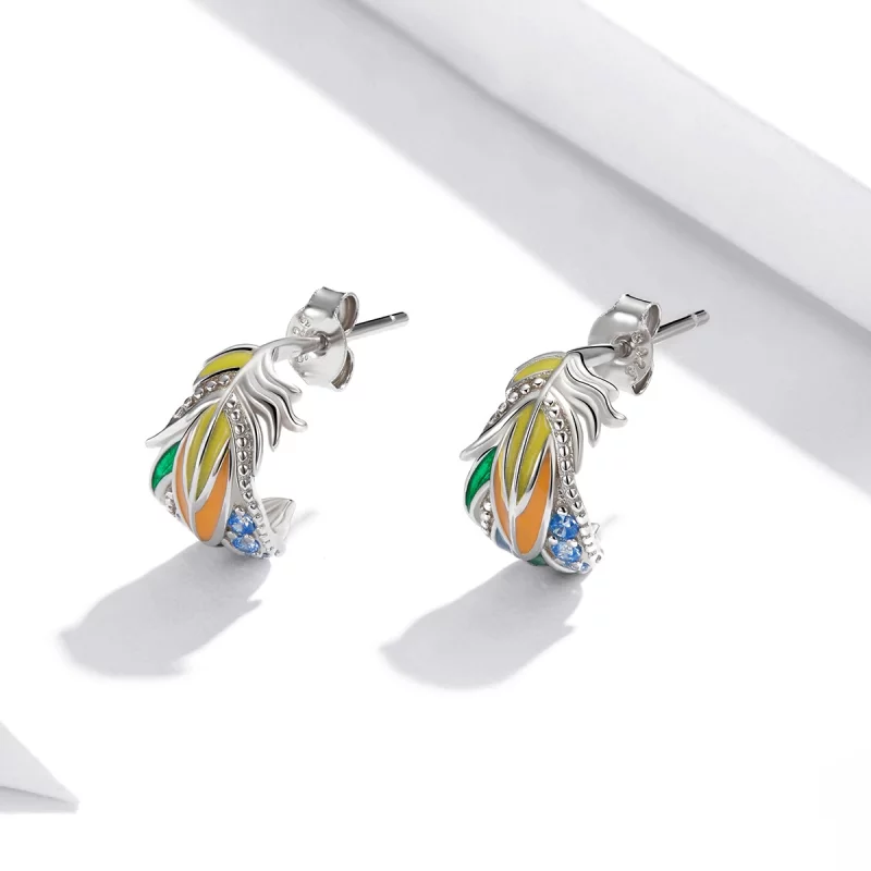 (image pour) Clous d'Oreilles Style PANDORA plumes de style - SCE1128 - Afficher 3