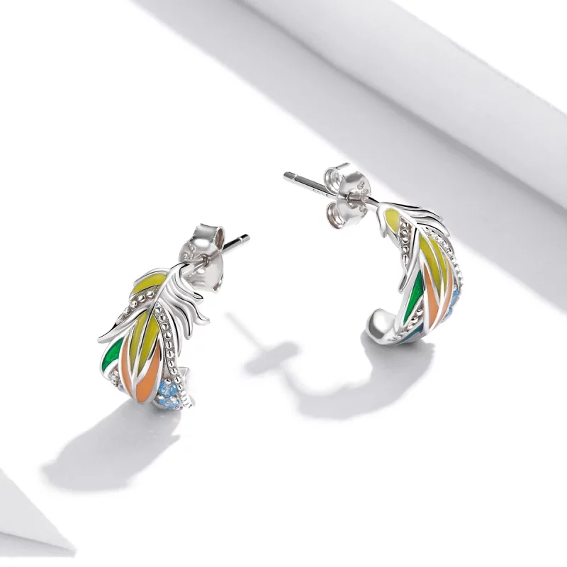 (image pour) Clous d'Oreilles Style PANDORA plumes de style - SCE1128 - Afficher 4