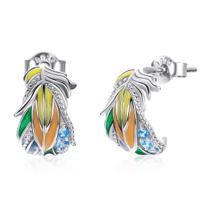(image pour) Clous d'Oreilles Style PANDORA plumes de style - SCE1128