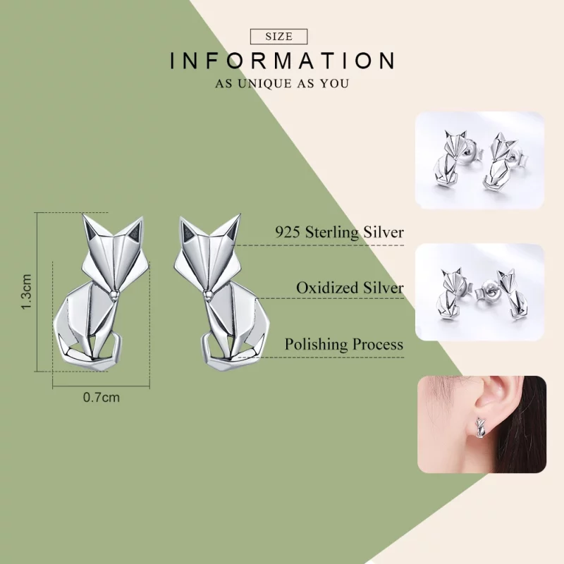 (image pour) Clous d'Oreilles Style PANDORA Renard Origami - SCE526 - Afficher 2