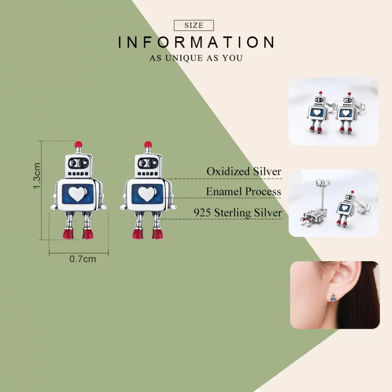 (image pour) Clous d'Oreilles Style PANDORA Robot - SCE477 - Afficher 3
