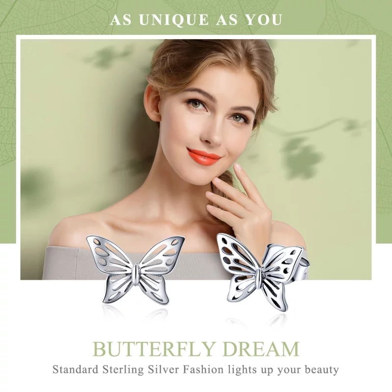 (image pour) Clous d'Oreilles Style PANDORA Rêve de papillon - SCE452 - Afficher 2